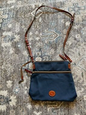 Dooney & Bourke Navy and Brown Leather Crossbody Bag